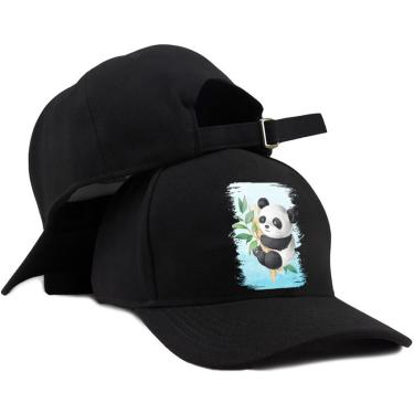 Imagem de Boné baseball preto Infantil Panda Fofo Desenho Animais Aba curva Unissex