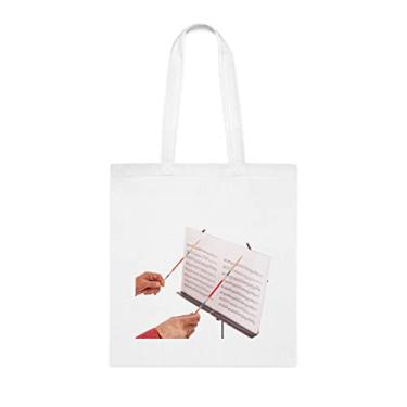 Imagem de Bolsa tote para diretor musical, diretor musical com bastão e bolsa de apoio, presente para diretor musical, bolsa de ombro para diretor musical, bolsas reutilizáveis, ideia de de Natal, Branco