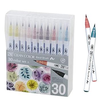 Imagem de Kuretake ZIG Pincel de cor limpa, 30 cores com pontas de pincel flexíveis, canetas de aquarela para pintura, desenho, caligrafia e letras em pincel para artistas e pintores iniciantes, feitas no Japão
