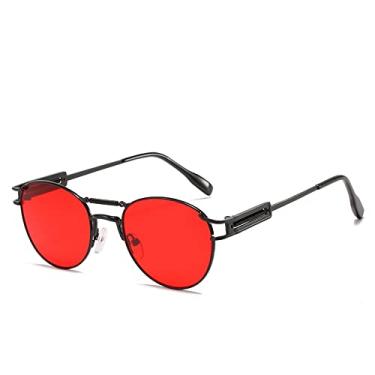 Imagem de Óculos de sol retro redondos steampunk masculinos design de luxo vintage primavera punk óculos de sol para mulheres lunette de soleil, c5preto vermelho, china