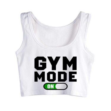 Imagem de Camiseta Cropped Regata Mode On Academia Soltinha Crop Top Tank Gym -
