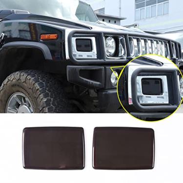 Imagem de PIUGILH Tampa da lâmpada de seta frontal guarnição moldura moldura decoração exterior acessórios para Hummer H2 2003-2009, preto fumado