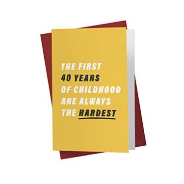 Imagem de Cartão de aniversário de 40 anos para ele e ela - Cartão de aniversário de 40 anos para pai mãe - Cartão de aniversário de 40 anos para irmão irmã amigo - Cartão de feliz aniversário de 40 anos para homens e mulheres - Karto - Amarelo infância