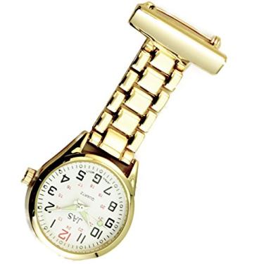 Imagem de Relógio de lapela unissex JAS para enfermeiros (controle de infecção) com elos de metal - Pin-on, Dourado