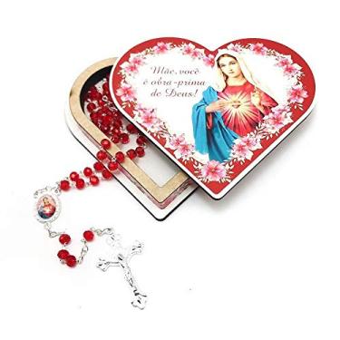 Imagem de Terço Sagrado Coração De Maria Cristal Vermelho Caixinha Coração