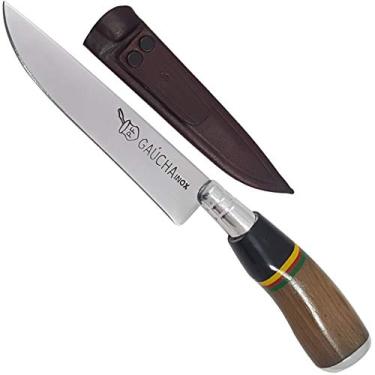 Imagem de Facas Gaúcha, 1005MRS, Faca Gaúcha 5 Polegadas Cabo de Madeira e Chifre com Listras, cor Marrom Claro