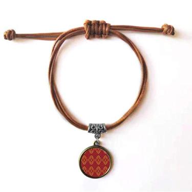 Imagem de DIYthinker Pulseira de couro com padrão decorativo vermelho dourado da Tailândia pulseira marrom joia presente
