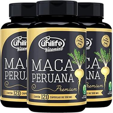 Imagem de Kit com 3 Frascos de Maca Peruana Premium Pura Unilife 120 capsulas 550mg