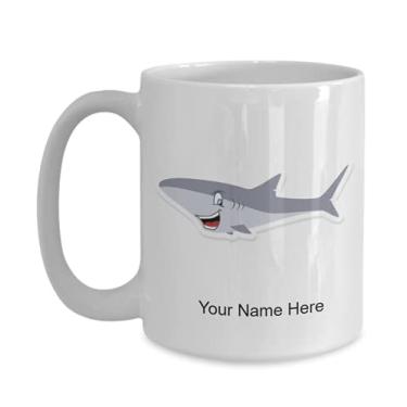 Imagem de Caneca de tubarão personalizada, copo de café de tubarão, ideia de presente de tubarão, copo de tubarão personalizado - caneca de café de 325 ml