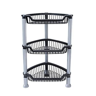 Imagem de Fruteira Cesto Organizador Empilhável Triangular 3 Andares Preto e Cinza Desmontável
