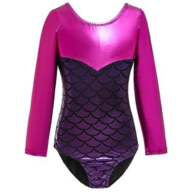 Imagem de SEAUR Collant de ginástica para meninas, roupa de dança, roupa de bicicleta, roupa de ginástica, roupa de ginástica, A Manga Comprida/Roxo, 6