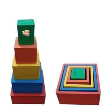 Imagem de Brinquedo Pedagógico Educativo Em Madeira Cubo De Encaixe/Empilhar