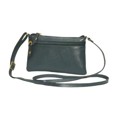 Imagem de Bolsa Pequena Feminina Transversal Couro Legítimo (Azul)