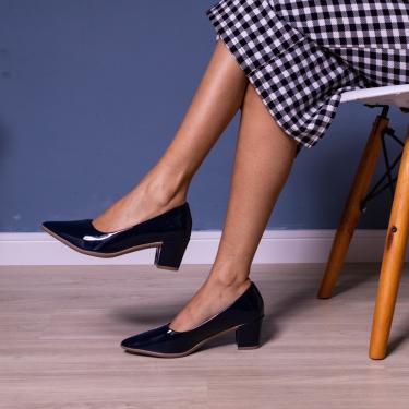 Imagem de Sapato Scarpin Feminino Azul Salto Baixo Confortável Bico Fino