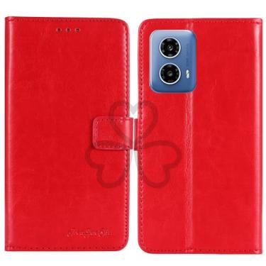 Imagem de TienJueShi Suporte de livro vermelho retrô flip protetor de couro TPU capa de silicone para Motorola Moto G34 6,5 polegadas capa de gel carteira Etui