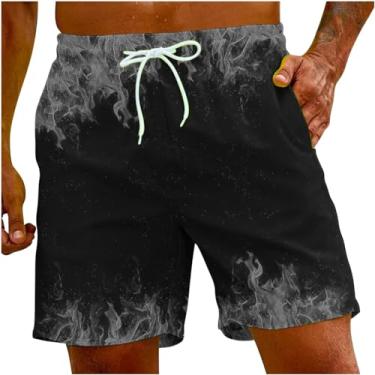 Imagem de BFAFEN Calção de banho masculino com estampa engraçada para prancha de surfe, shorts de verão folgados, shorts de treino com bolsos, Bermuda masculina cinza, P