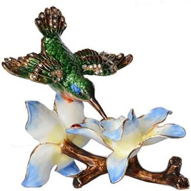 Imagem de Esculturas estátuas ornamentos estatueta estatuetas colecionáveis ​​estatueta estátua animal ornamentos beija-flor na flor caixa de jóias de metal caixa de jóias estatuetas de pássaros decor