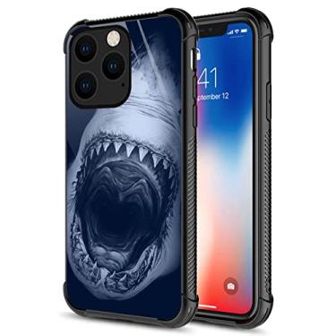 Imagem de CARLOCA Capa compatível com iPhone 14 Pro Max, capa de acrílico rígido à prova de choque com design gráfico de identidade de tubarão branco para Apple iPhone 14 Pro Max