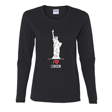 Imagem de Camiseta feminina de manga comprida I Love London Estátua da Liberdade de Nova York, Preto, M