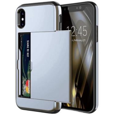 Imagem de Business Cases For iPhone 14 13 Pro Max 12 11 X XS XR Slide Armor Wallet Card Slots Cover for iPhone 7 8 Plus 6 6s 5S SE 2022,Silver,For iPhone 12 Mini (5.4)