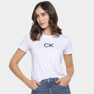 Imagem de Camiseta Calvin Klein Logo Flocado Manga Curta Feminina