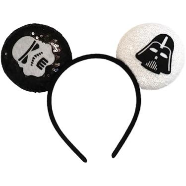 Imagem de CLGIFT Mickey Minnie Ears Tiara de cabeça, orelhas de Mickey prata pretas sem laço diy Minnie, orelhas para menino, orelhas de Mickey em massa (Storm Trooper/Darth Vader)