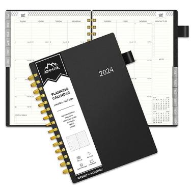 Imagem de Agenda 2024, 2024, semanal e mensal, janeiro de 2024 a dezembro de 2024, AIMPEAK Planner com abas, bolso, alça para caneta, capa flexível à prova d'água, encadernação de fio duplo, preto, 14 x 21,6 cm