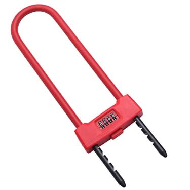 Imagem de U-Lock – Combo de bicicleta U-Lock – Cadeado de combinação de quatro posições – Cadeado longo com manilha ajustável – Adequado para bicicletas, bicicletas elétricas, mountain bikes, portas de vidro (vermelho)
