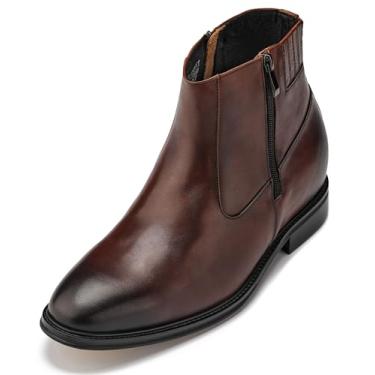 Imagem de CALTO Sapatos masculinos invisíveis que aumentam a altura – Botas leves de couro premium com zíper – 7 cm mais alto, Marrom café, 38