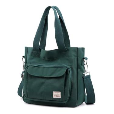 Imagem de Bolsa feminina moderna de lona Mommy bolsa tiracolo de grande capacidade bolsa de ombro feminina casual de nylon, Verde, 12.2 IN*11 IN*4.33 IN