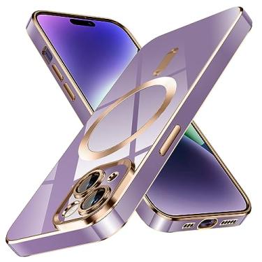 Imagem de YSLBWLE Capa para iPhone 13 Mini, [compatível com magnético], [proteção contra quedas de grau militar de 3,5 m] [antiamarelamento] Capa protetora de luxo de TPU macio fino para 13 mini-roxo