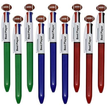 Imagem de Maydahui 12 canetas esferográficas multicoloridas de rúgbi de futebol, retráteis, 4 em 1, canetas coloridas legais esferográficas, canetas esportivas de 4 cores para escola, estudantes, festas,