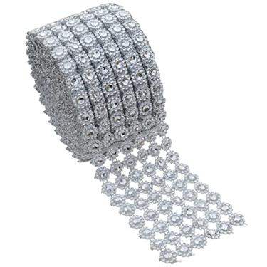 Imagem de YYaaloa 10 jardas 9 m 10 cm prata artesanato imitação diamante bling flor strass malha fita Bling Bling Wrap massa (prata, 10 cm x 10 jardas)