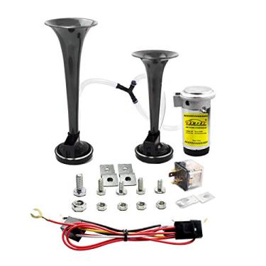 Imagem de GAMPRO Buzina de ar de 12 V 135db, buzina de ar de trompete dupla com compressor, som de trem super alto e potente para qualquer veículo de 12 V caminhões, caminhões, trens, barcos, carros e van