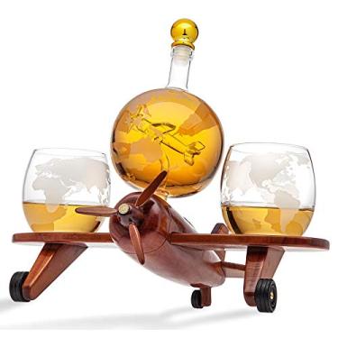 Imagem de Godinger Conjunto de globo de avião com 2 copos de uísque mundial – para bebida Scotch Bourbon Vodka