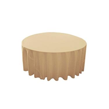 Imagem de LA Linen Toalha de mesa redonda de popelina de poliéster, 274 cm, cáqui, 274 cm