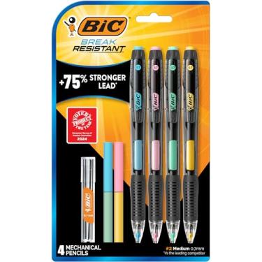 Imagem de BIC Lápis mecânicos resistentes a quebras com borrachas, ponta média nº 2 (0,7 mm), pacote com 4 lápis para escola ou escritório, refis de chumbo e borracha