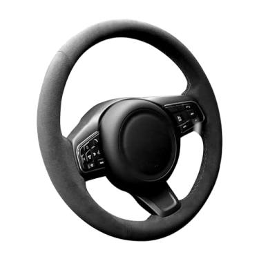 Imagem de Alfanxi Costura à mão Itália Alcantara Capa para volante de carro envoltório para Jaguar F-PACE/F-Type/XE/XF (Alcântara preta com pontos + sem listras)