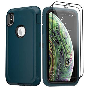 Imagem de BypaBox Capa para iPhone Xs Max com 2 películas protetoras de vidro temperado, capa de proteção total, capa de telefone resistente para Apple iPhone Xs Max de 6,5 polegadas de grau militar (verde escuro + preto)