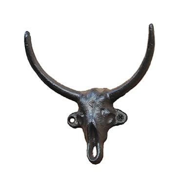 Imagem de GUIPAIHAI Gancho de parede de ferro fundido em forma de cabeça de touro estilo vintage com 2 cabides para decoração de jardim de casa, ganchos de parede (cor: antigo, tamanho: 14,2 x 5,5 x 14,3 cm)