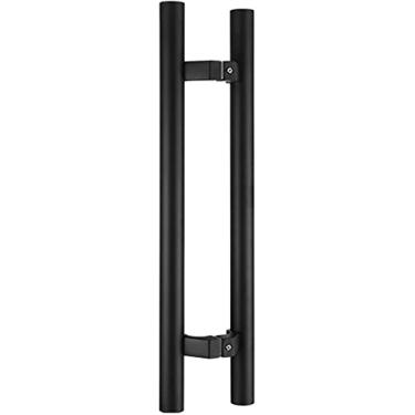 Imagem de Maçaneta deslizante de porta de celeiro preta fosca de vidro deslizante, puxador de porta de celeiro de aço moderno para chuveiro/cozinha/escritório/porta da frente, puxadores de porta comerciais