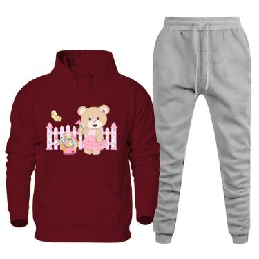 Imagem de Conjunto Abrigo Moletom Feminino Plus Size Canguru Numeraçao Especial Estampado Calça Cos Elastico