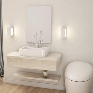 Imagem de Kit 2 Bancadas para Banheiro 80cm com Cuba Aria e Prateleira 805W Metrópole Snow