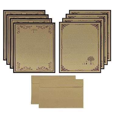 Imagem de NUIBY Total de 72 peças para escrever papel - 48 papéis de papelaria com linha + 24 envelopes autoadesivos - Design clássico de papel envelhecido