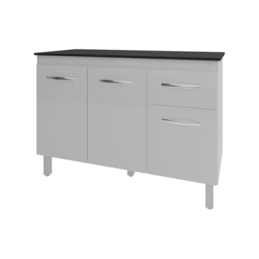 Imagem de Mobília Decor, Balcão Gabinete Para Pia 118 cm Cozinha Aline Branco com Tampo Tampão 120 cm Preto