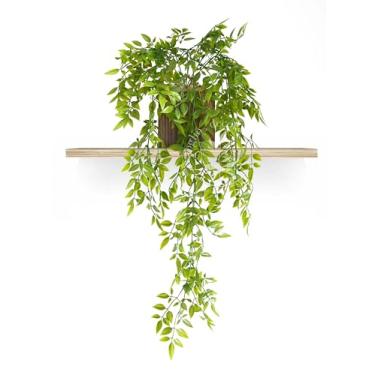 Imagem de Arranjo de Folhas Caídas Planta Artificial Pendente com Vaso de Madeira Incluso