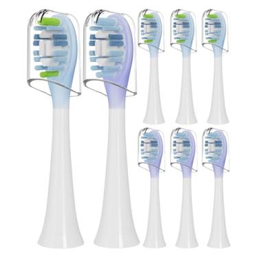 Imagem de Cabeças de substituição para escova de dentes elétrica Philips Sonicare, cabeça de escova compatível com Sonicare G3 C3, 8 peças (azul e roxo, médio)