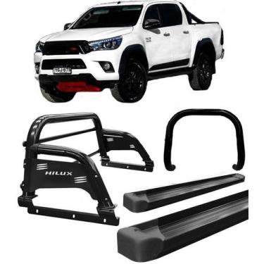 Imagem de Kit Quebra Mato Estribo Plataforma Santo Antônio H3 Hilux 16/20 Preto 