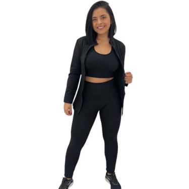 Imagem de Conjunto Academia Calça Legging Blusa e Top Fitness Feminina - Anj Mod