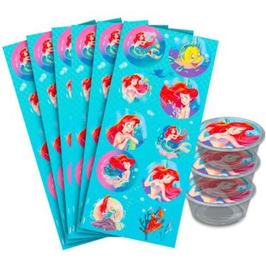 Imagem de 30 Adesivos redondo  ARIEL decoração festa PEQUENA SEREIA - Regina